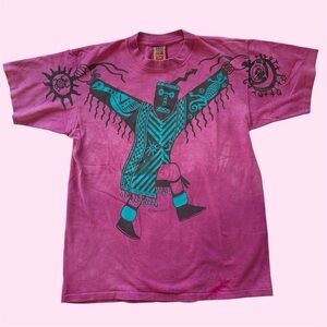 Vintage 90s Dagoli Celestial Dancer Graphic Shirt Tie Dye Pink Large